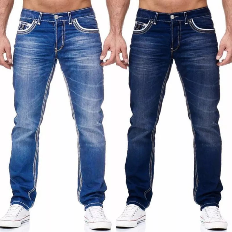 Men's Solid Stretch Denim Straight Pants