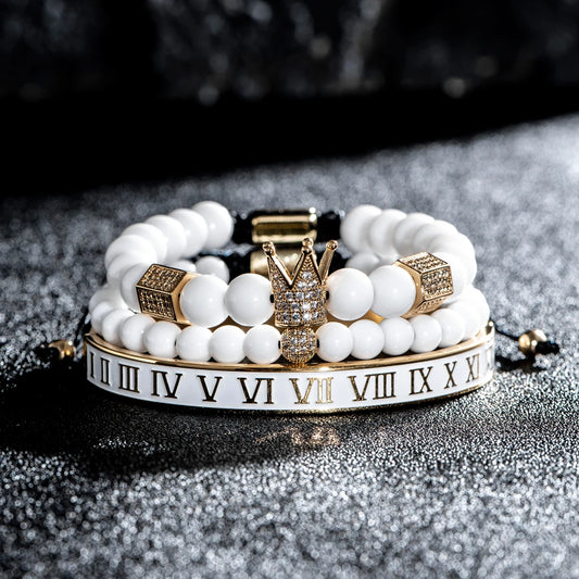 Royal Crown Enamel Bracelet - Gold & White