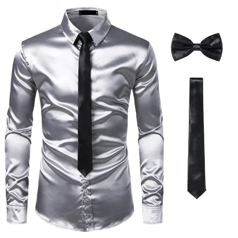 Men's Black Silk Dress Shirt Set