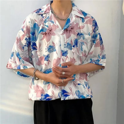 Korean Style Floral Print Hipster Shirt