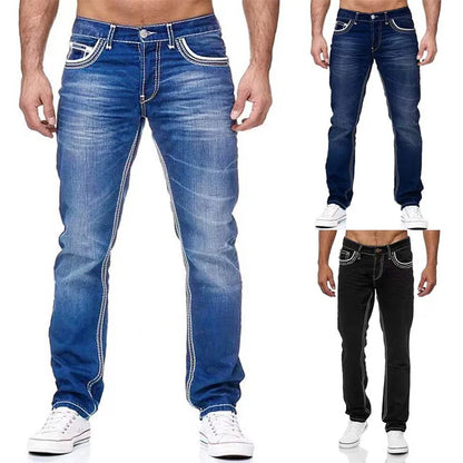 Men's Solid Stretch Denim Straight Pants