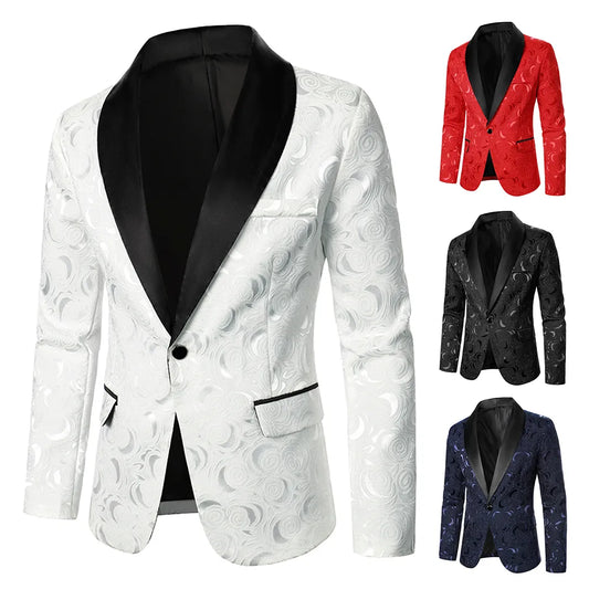 Men's Luxury Rose Pattern Jacquard Blazer