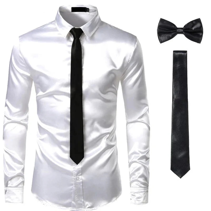 Men's Black Silk Dress Shirt Set