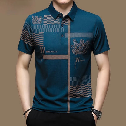 Men's Striped Letter Print Polo T-Shirts