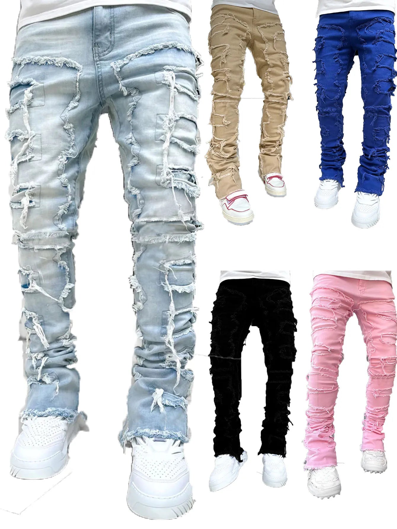 Men's Ripped Slim Fit Stacked Jeans