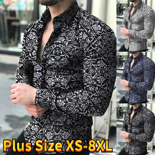 Luxury Floral Print Long Sleeve Men's Blouse