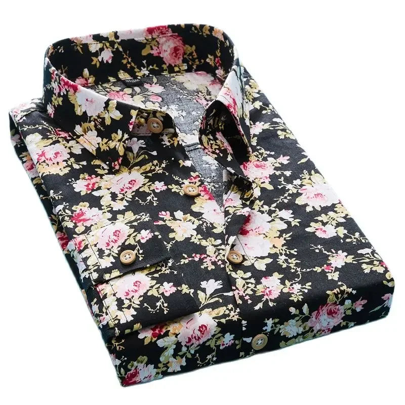 Men's Floral Print Slim Fit Dress Shirt